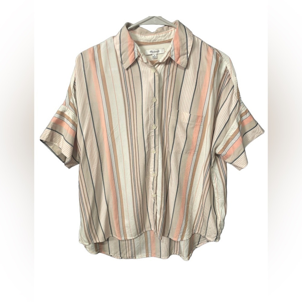 Madewell Courier Aldwin Striped Button Shirt Top,Color: Cream/Pink,Size:M - Picture 2 of 7
